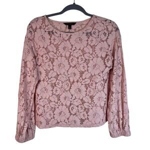 Banana Republic Pink Floral Lace Long Sleeve Blouse Top Size Small BoHo Feminine